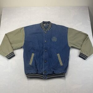 Ford ESP Denim Varsity Jacket Plaid Lined Snap Front Vintage Mens L